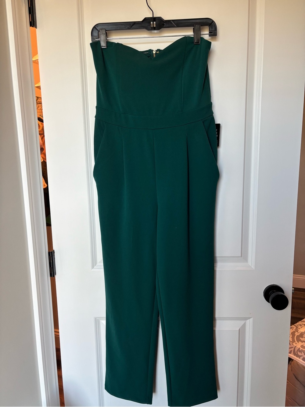 Express Strapless Emerald Green Wide-Leg Jumpsuit